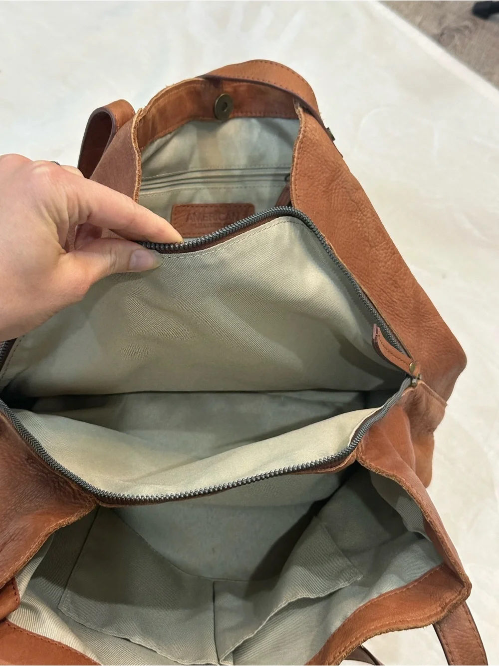 American Leather Co. Cognac Brown Genuine Leather Tote Shoulder Bag